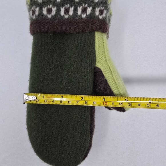 Handcrafted Wool Blend Knit Mittens Brown & Green Nordic Pattern Cuffs Adult M/L - Picture 6 of 8